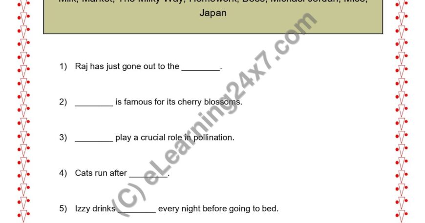 Grade 2, English, Sentences - Fill Blanks, printable PDF, instant download