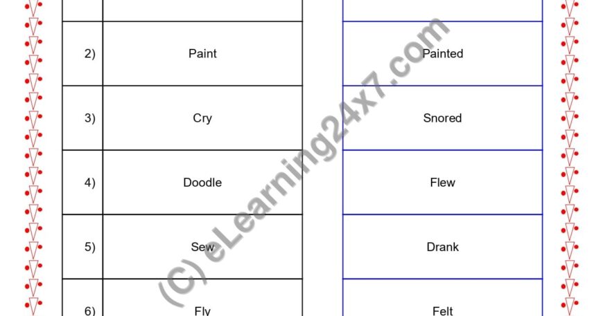 Grade 2, English, Verbs - Match Present Tense With Past Tense Form, printable PDF, instant download