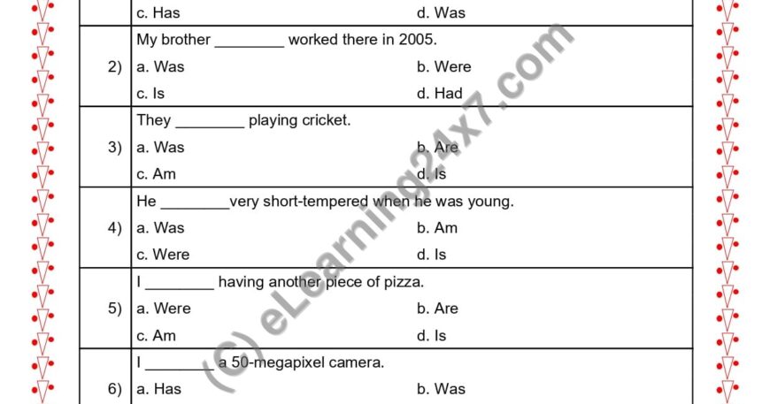 Grade 2, English, Verbs - MCQs, printable PDF, instant download