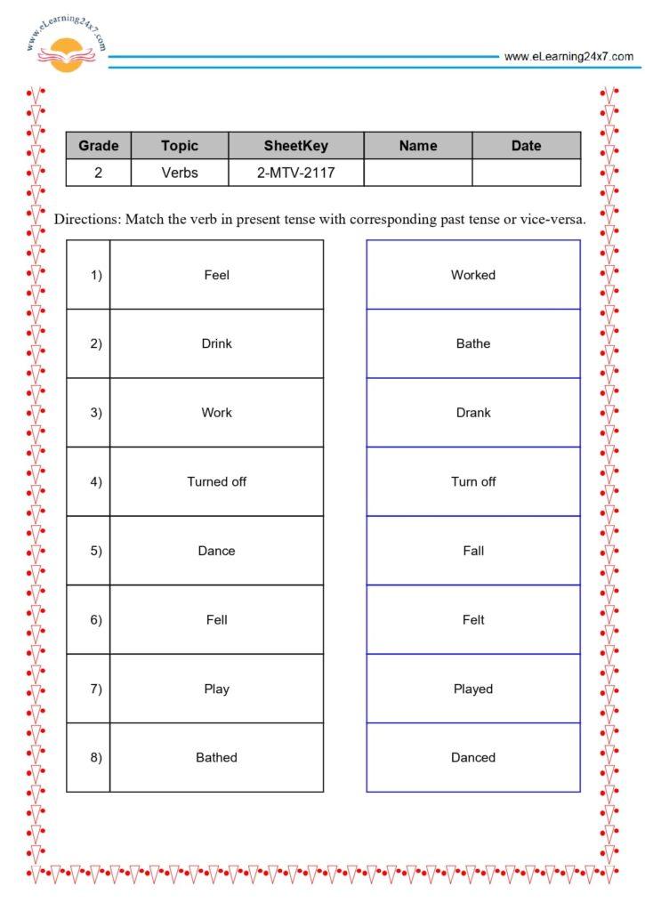 Match Past Or Present Tense Form Of Verbs - https://eLearning24x7.com