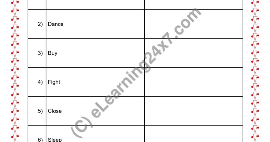 Grade 2, English, Verbs - Write Past Tense Form Of Given Verbs, printable PDF, instant download