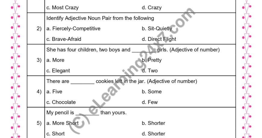 Grade 3, English, Adjectives - MCQs, printable PDF, instant download