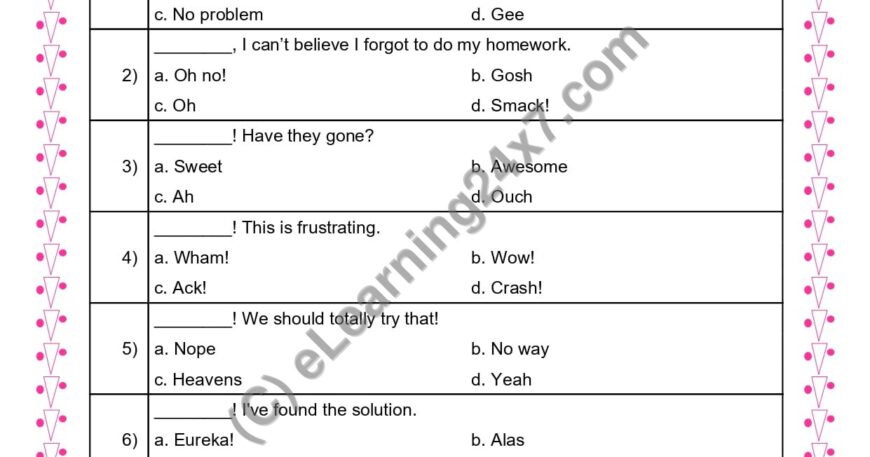 Grade 3, English, Interjection - MCQs, printable PDF, instant download