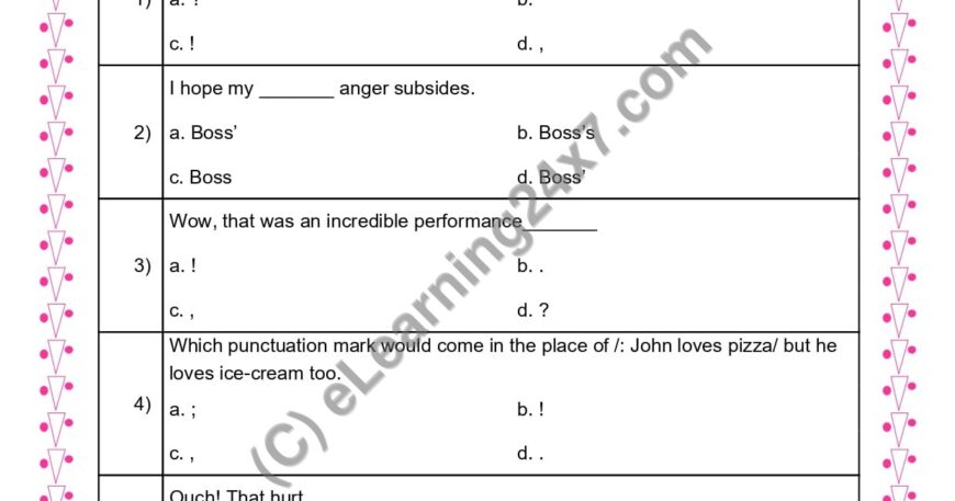 Grade 3, English, Punctuation - MCQs, printable PDF, instant download
