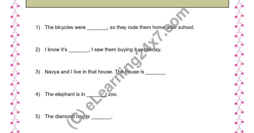 Grade 3, English, Pronoun - Possessive Pronoun Fill The Blanks, printable PDF, instant download