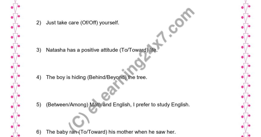 Grade 3, English, Preposition - Choose Correct Preposition, printable PDF, instant download