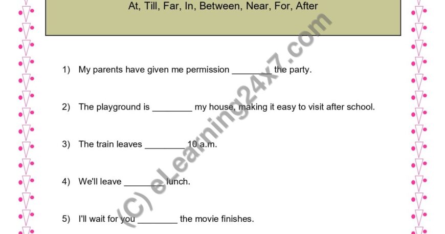 Grade 3, English, Preposition - Fill Blanks, printable PDF, instant download