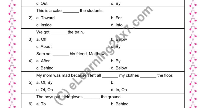 Grade 3, English, Preposition - MCQs, printable PDF, instant download