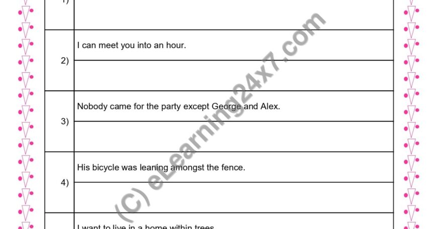 Grade 3, English, Preposition - Correct Preposition & Rewrite, printable PDF, instant download