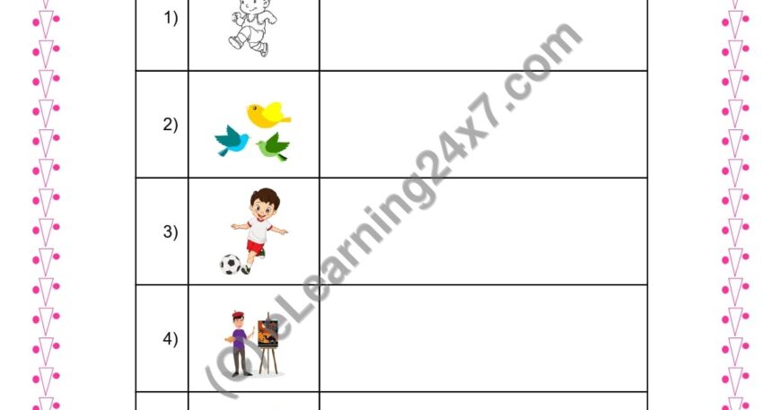 Grade 3, English, Verbs - Make Sentences Using Action In Picture, printable PDF, instant download