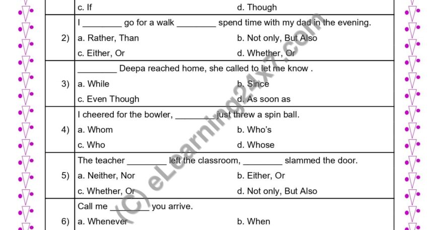 Grade 4, English, Conjunction - MCQs, printable PDF, instant download