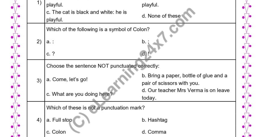Grade 4, English, Punctuation - MCQs, printable PDF, instant download