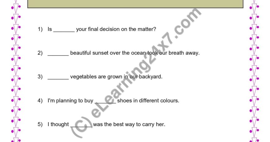 Grade 4, English, Pronoun - Demonstrative Pronoun Fill Blanks, printable PDF, instant download
