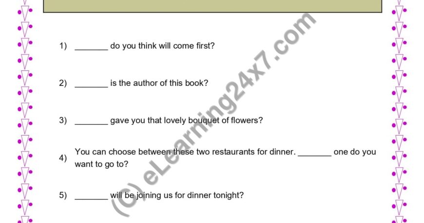 Grade 4, English, Pronoun - Interrogative Pronoun Fill Blanks, printable PDF, instant download