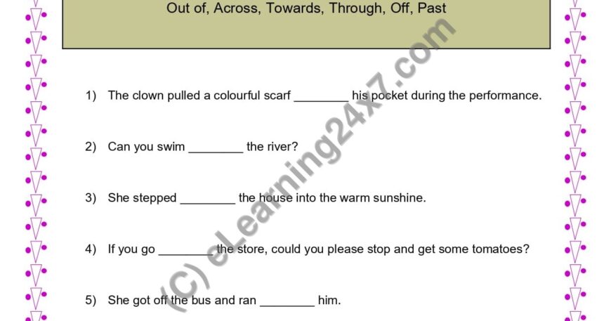 Grade 4, English, Preposition - Direction, printable PDF, instant download