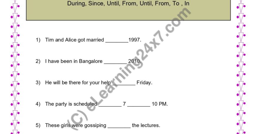 Grade 4, English, Preposition - Time, printable PDF, instant download