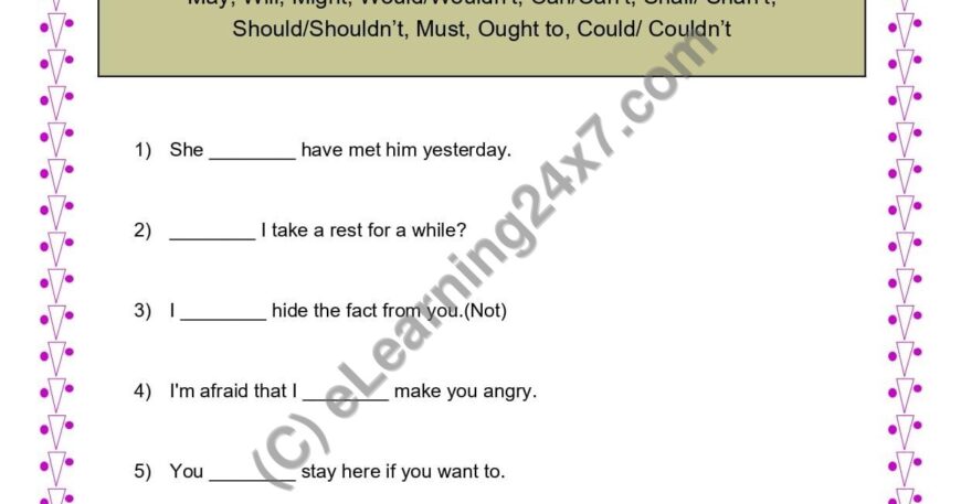 Grade 4, English, Verbs - Fill Blanks With Correct Modal Verb, printable PDF, instant download