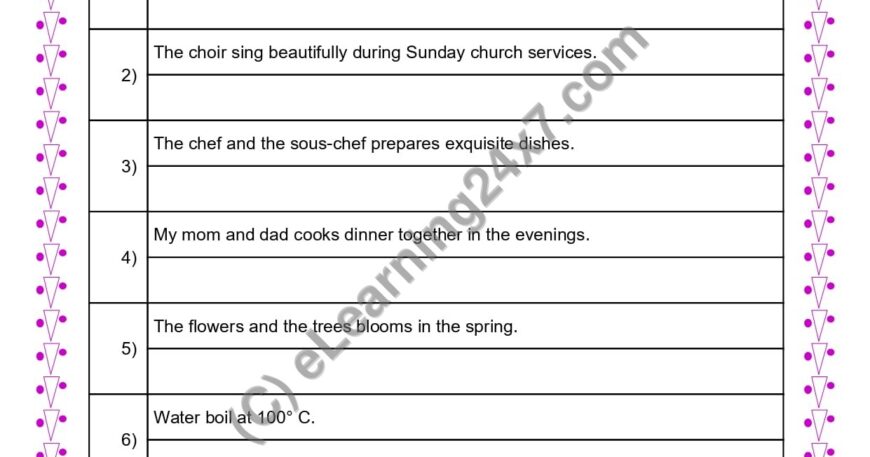 Grade 4, English, Verbs - Rewrite Sentences With Correct Verb, printable PDF, instant download