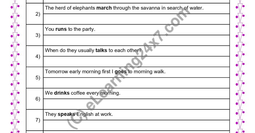Grade 4, English, Verbs - Rewrite Sentences With Correct Verb-Subject Pair, printable PDF, instant download