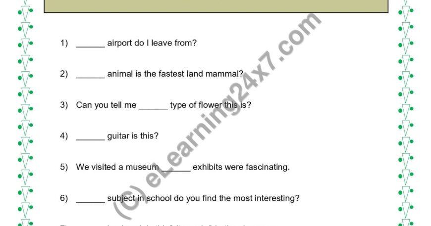 Grade 5, English, Adjectives - Fill Blanks With Suitable Interrogative Adjectives, printable PDF, instant download