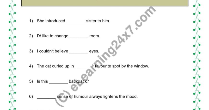Grade 5, English, Adjectives - Fill Blanks With Suitable Possessive Adjectives, printable PDF, instant download