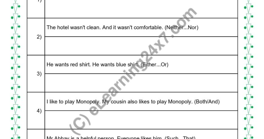 Grade 5, English, Conjunction - Join Sentences Using Conjunctions, printable PDF, instant download