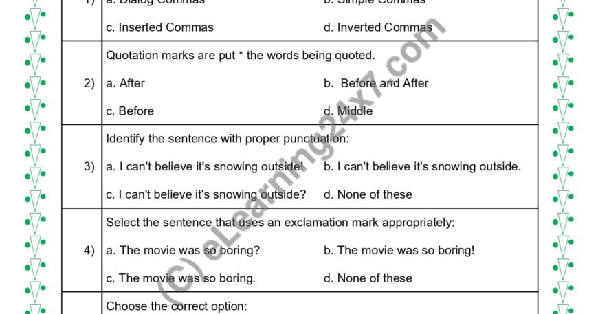 Grade 5, English, Punctuation - MCQs, printable PDF, instant download