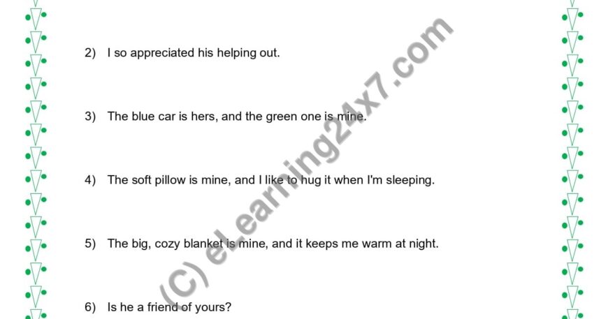 Grade 5, English, Pronoun - Circle Possessive Pronoun, printable PDF, instant download