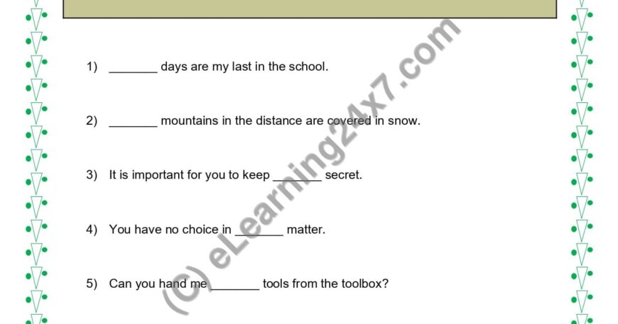 Grade 5, English, Pronoun - Demonstrative Pronoun Fill Blanks, printable PDF, instant download