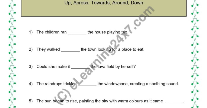 Grade 5, English, Preposition - Direction, printable PDF, instant download