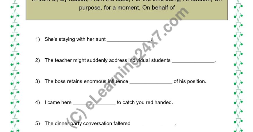 Grade 5, English, Preposition - Phrases, printable PDF, instant download