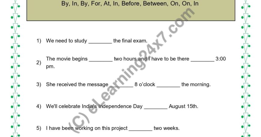 Grade 5, English, Preposition - Time, printable PDF, instant download