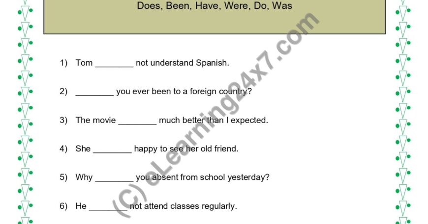 Grade 5, English, Verbs - Fill Blanks With Auxilliary Verb, printable PDF, instant download
