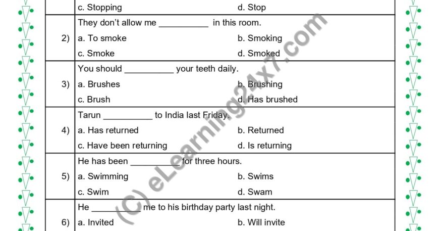 Grade 5, English, Verbs - Conjugation Verbs MCQs, printable PDF, instant download