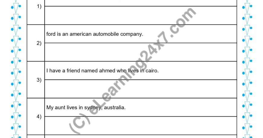 Grade 1, English, Noun - Rewrite With Correct Proper Noun, printable PDF, instant download