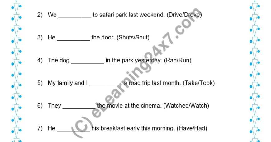 Grade 1, English, Tenses - Past Tense Fill The Blanks, printable PDF, instant download