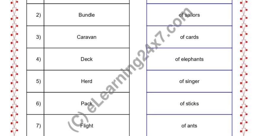 Grade 2, English, Noun - Match Collective Noun, printable PDF, instant download