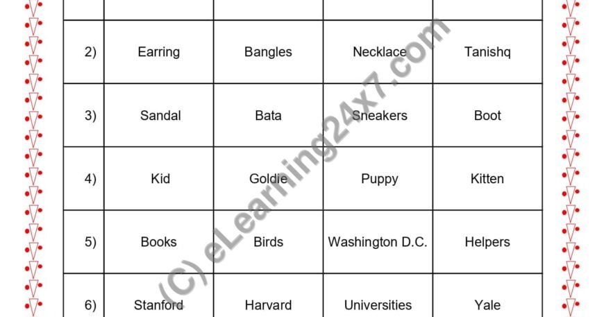 Grade 2, English, Noun - Common Noun & Proper Noun Odd One Out, printable PDF, instant download