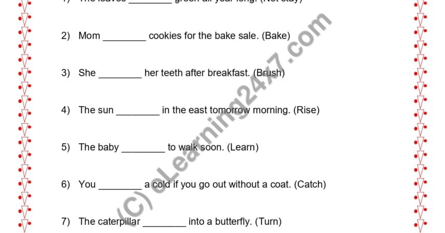 Grade 2, English, Tenses - Will Or Will Not Fill The Blanks, printable PDF, instant download