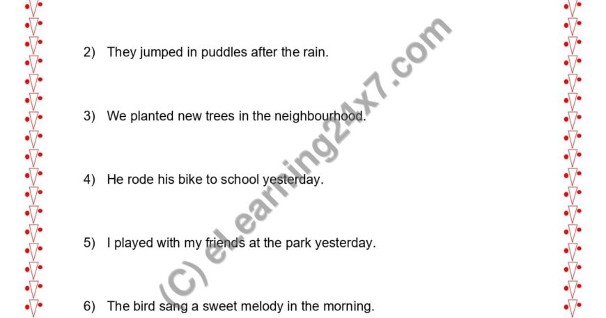 Grade 2, English, Tenses - Underline Past Tense, printable PDF, instant download