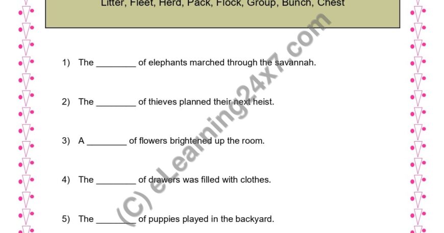 Grade 3, English, Noun - Collective Noun Fill Blanks, printable PDF, instant download