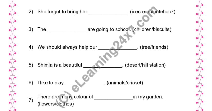 Grade 3, English, Noun - Fill The Blanks, printable PDF, instant download