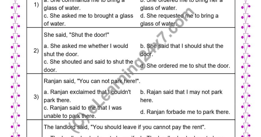 Grade 4, English, Direct Indirect Speech - Indirect Speech MCQs, printable PDF, instant download