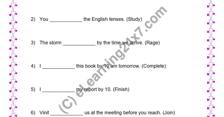 Grade 4, English, Tenses - Future Perfect Fill The Blanks, printable PDF, instant download
