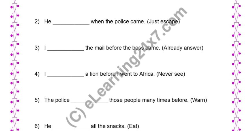 Grade 4, English, Tenses - Past Perfect Fill The Blanks, printable PDF, instant download