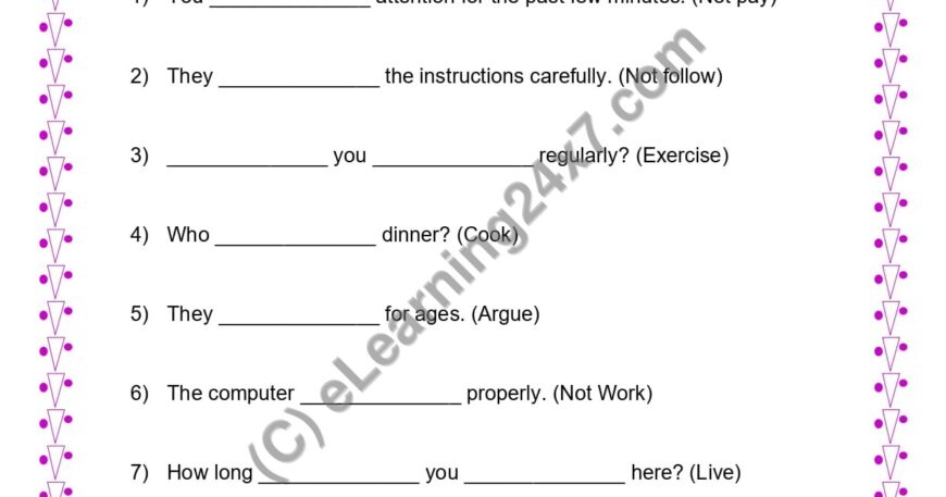Grade 4, English, Tenses - Present Perfect Continuous Fill The Blanks, printable PDF, instant download