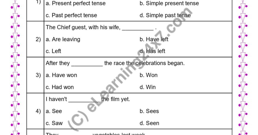 Grade 4, English, Tenses - MCQs, printable PDF, instant download