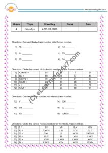 Grade 4, Maths - Roman Number Mock Test Paper, printable PDF, instant download