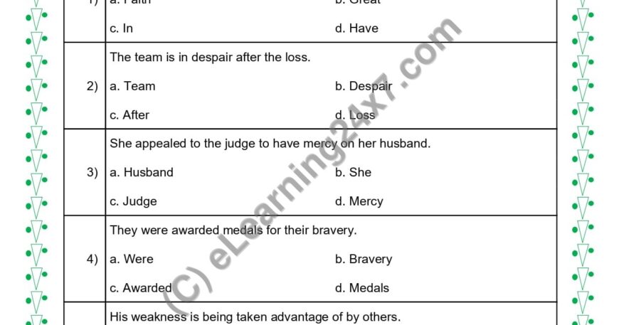 Grade 5, English, Noun - Abstract Noun MCQs, printable PDF, instant download