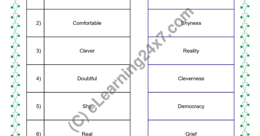 Grade 5, English, Noun - Match Adjective With Abstract Noun, printable PDF, instant download